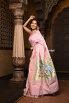 Parampara ~ Pure Cotton Paithani Saree with Exquisite Peacock Pallu in Blush Pink - verymuchindian.com