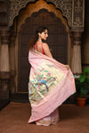Parampara ~ Pure Cotton Paithani Saree with Exquisite Peacock Pallu in Blush Pink - verymuchindian.com