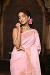 Parampara ~ Pure Cotton Paithani Saree with Exquisite Peacock Pallu in Blush Pink - verymuchindian.com