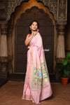 Parampara ~ Pure Cotton Paithani Saree with Exquisite Peacock Pallu in Blush Pink - verymuchindian.com
