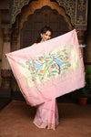Parampara ~ Pure Cotton Paithani Saree with Exquisite Peacock Pallu in Blush Pink - verymuchindian.com