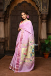 Parampara ~ Pure Cotton Paithani Saree with Exquisite Peacock Pallu in Soft Pink - verymuchindian.com