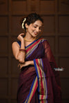 Parampara ~ Pure Cotton Saree in Brown with Exclusive Zari Border & Pallu - verymuchindian.com