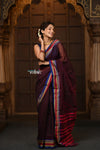 Parampara ~ Pure Cotton Saree in Brown with Exclusive Zari Border & Pallu - verymuchindian.com