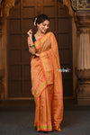 Parampara ~ Pure Cotton Saree in Regal Beige Orange with Zari Border & Pallu - verymuchindian.com