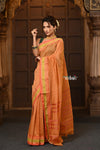 Parampara ~ Pure Cotton Saree in Regal Beige Orange with Zari Border & Pallu - verymuchindian.com