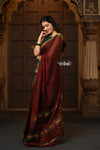 Parampara ~ Pure Cotton Saree in Regal Dark Brown with Zari Border & Pallu - verymuchindian.com