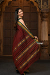 Parampara ~ Pure Cotton Saree in Regal Dark Brown with Zari Border & Pallu - verymuchindian.com