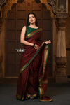Parampara ~ Pure Cotton Saree in Regal Dark Brown with Zari Border & Pallu - verymuchindian.com