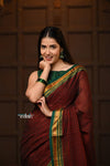 Parampara ~ Pure Cotton Saree in Regal Dark Brown with Zari Border & Pallu - verymuchindian.com