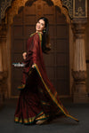Parampara ~ Pure Cotton Saree in Regal Dark Brown with Zari Border & Pallu - verymuchindian.com