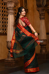 Parampara ~ Pure Cotton Saree in Regal Dark Green with Exclusive Zari Border & Pallu - verymuchindian.com