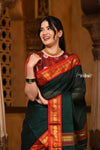 Parampara ~ Pure Cotton Saree in Regal Dark Green with Exclusive Zari Border & Pallu - verymuchindian.com