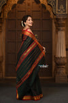 Parampara ~ Pure Cotton Saree in Regal Dark Green with Zari Border & Pallu - verymuchindian.com