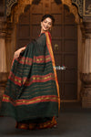 Parampara ~ Pure Cotton Saree in Regal Dark Green with Zari Border & Pallu - verymuchindian.com