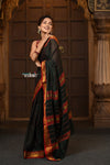 Parampara ~ Pure Cotton Saree in Regal Dark Green with Zari Border & Pallu - verymuchindian.com