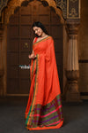 Parampara ~ Pure Cotton Saree in Regal Gleaming Orange with Exclusive Zari Border & Pallu - verymuchindian.com