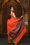 Parampara ~ Pure Cotton Saree in Regal Gleaming Orange with Exclusive Zari Border & Pallu - verymuchindian.com