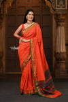 Parampara ~ Pure Cotton Saree in Regal Gleaming Orange with Exclusive Zari Border & Pallu - verymuchindian.com