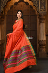 Parampara ~ Pure Cotton Saree in Regal Gleaming Orange with Exclusive Zari Border & Pallu - verymuchindian.com