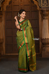 Parampara ~ Pure Cotton Saree in Regal Leaf Green with Zari Border & Pallu - verymuchindian.com