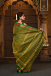 Parampara ~ Pure Cotton Saree in Regal Leaf Green with Zari Border & Pallu - verymuchindian.com
