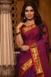 Parampara ~ Pure Cotton Saree in Regal Magnetic Maroon with Exclusive Zari Border & Pallu - verymuchindian.com