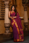 Parampara ~ Pure Cotton Saree in Regal Magnetic Maroon with Exclusive Zari Border & Pallu - verymuchindian.com