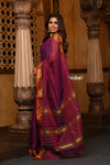 Parampara ~ Pure Cotton Saree in Regal Magnetic Maroon with Exclusive Zari Border & Pallu - verymuchindian.com