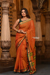 Parampara ~ Pure Cotton Saree in Regal Orange with Exclusive Zari Border & Pallu - verymuchindian.com