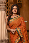 Parampara ~ Pure Cotton Saree in Regal Orange with Exclusive Zari Border & Pallu - verymuchindian.com
