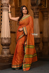 Parampara ~ Pure Cotton Saree in Regal Orange with Exclusive Zari Border & Pallu - verymuchindian.com