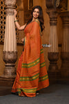 Parampara ~ Pure Cotton Saree in Regal Orange with Exclusive Zari Border & Pallu - verymuchindian.com