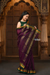 Parampara ~ Pure Cotton Saree in Regal Purple with Zari Border & Pallu - verymuchindian.com