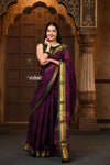 Parampara ~ Pure Cotton Saree in Regal Purple with Zari Border & Pallu - verymuchindian.com