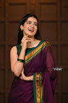 Parampara ~ Pure Cotton Saree in Regal Purple with Zari Border & Pallu - verymuchindian.com