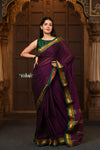 Parampara ~ Pure Cotton Saree in Regal Purple with Zari Border & Pallu - verymuchindian.com