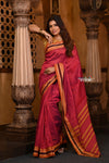 Parampara ~ Pure Cotton Saree in Regal Red with Exclusive Zari Border & Pallu - verymuchindian.com