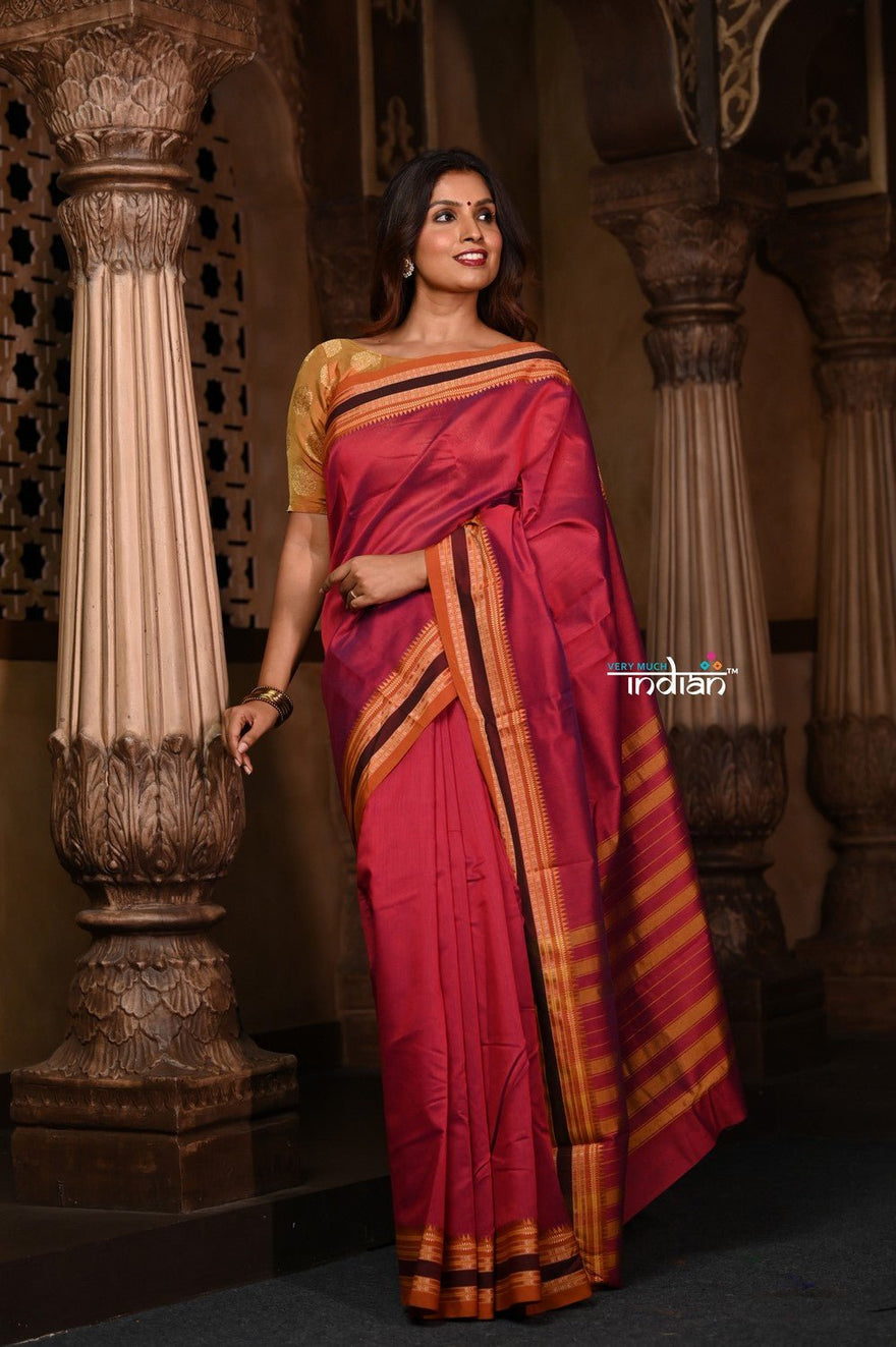 Parampara ~ Pure Cotton Saree in Regal Red with Exclusive Zari Border & Pallu - verymuchindian.com