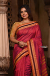 Parampara ~ Pure Cotton Saree in Regal Red with Exclusive Zari Border & Pallu - verymuchindian.com