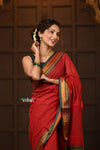 Parampara ~ Pure Cotton Saree in Regal Red with Zari Border & Pallu - verymuchindian.com