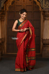 Parampara ~ Pure Cotton Saree in Regal Red with Zari Border & Pallu - verymuchindian.com