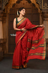 Parampara ~ Pure Cotton Saree in Regal Red with Zari Border & Pallu - verymuchindian.com