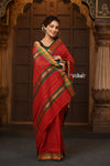 Parampara ~ Pure Cotton Saree in Regal Red with Zari Border & Pallu - verymuchindian.com