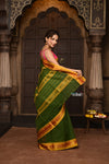 Parampara ~ Pure Cotton Saree in Regal Royal Green with Zari Border & Pallu - verymuchindian.com