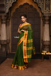 Parampara ~ Pure Cotton Saree in Regal Royal Green with Zari Border & Pallu - verymuchindian.com