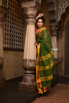Parampara ~ Pure Cotton Saree in Regal Royal Green with Zari Border & Pallu - verymuchindian.com