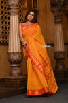 Parampara ~ Pure Cotton Saree in Regal Saphire Yellow with Exclusive Zari Border & Pallu - verymuchindian.com