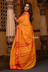 Parampara ~ Pure Cotton Saree in Regal Saphire Yellow with Exclusive Zari Border & Pallu - verymuchindian.com