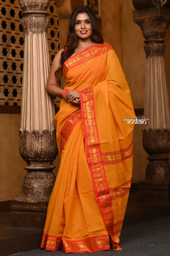Parampara ~ Pure Cotton Saree in Regal Saphire Yellow with Exclusive Zari Border & Pallu - verymuchindian.com